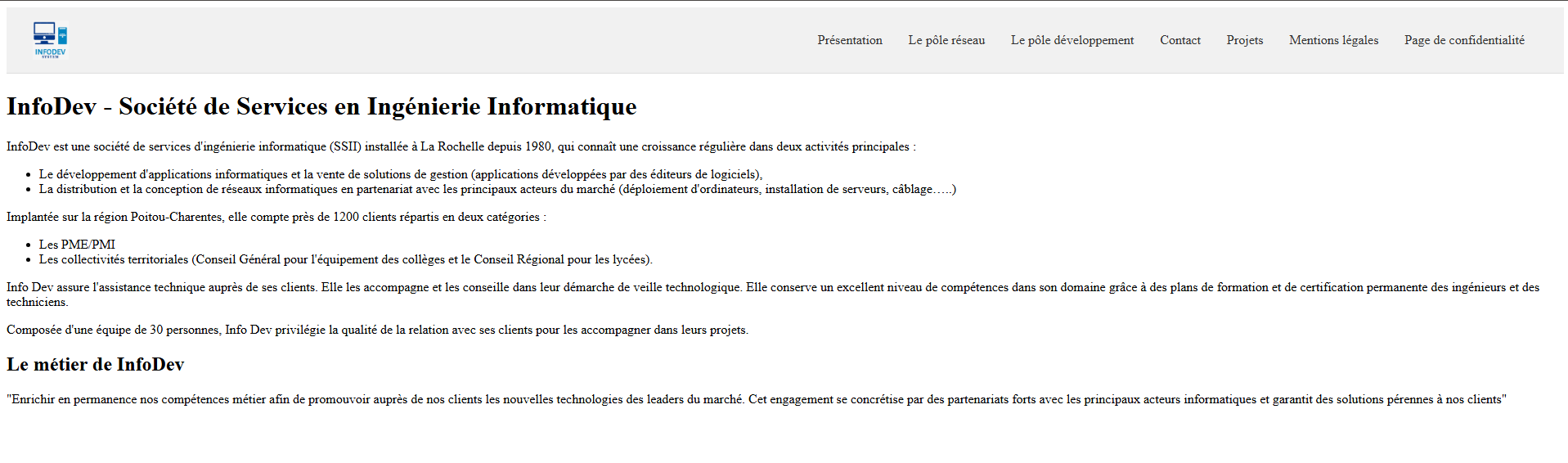 Page d'accueil du site InfoDev